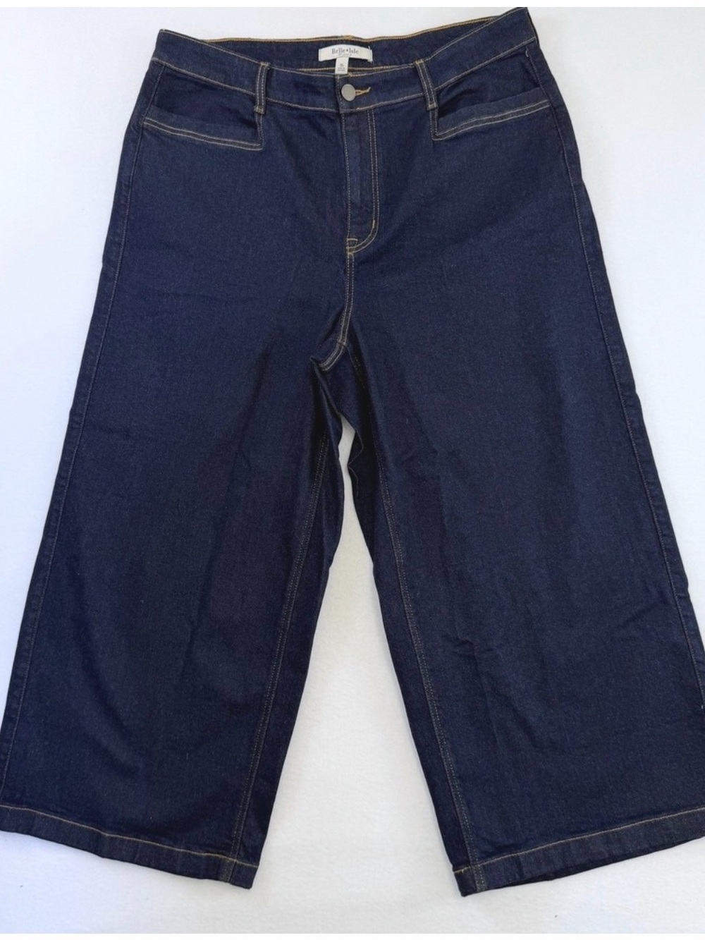 Wide-Leg Dark Blue Denim Jeans